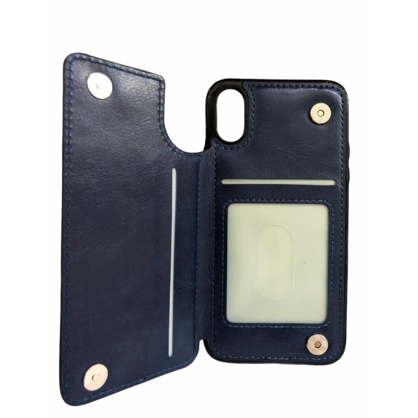Premium Back Wallet Leather Case - Premium δερμάτινη Θήκη πορτοφόλι για Apple iPhone X/XS Μπλε