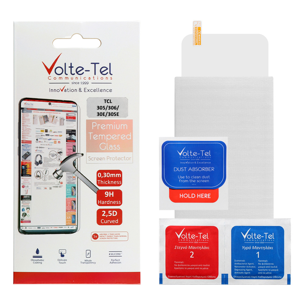 VOLTE-TEL TEMPERED GLASS TCL 305/306/30E/30SE 6.52" 9H 0.30mm 2.5D FULL GLUE