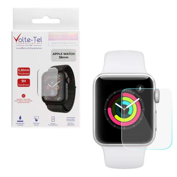 VOLTE-TEL TEMPERED GLASS APPLE WATCH 38mm 1.5" 9H 0.30mm 2.5D FULL GLUE FULL COVER