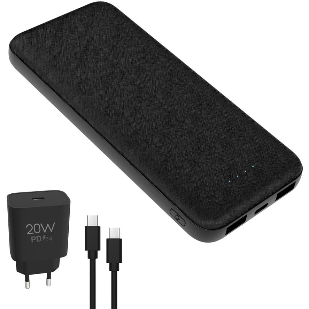 Platinet Set Power Bank 10000mAh 20W με 2 Θύρες USB-A και Θύρα USB-C Power Delivery Μαύρο