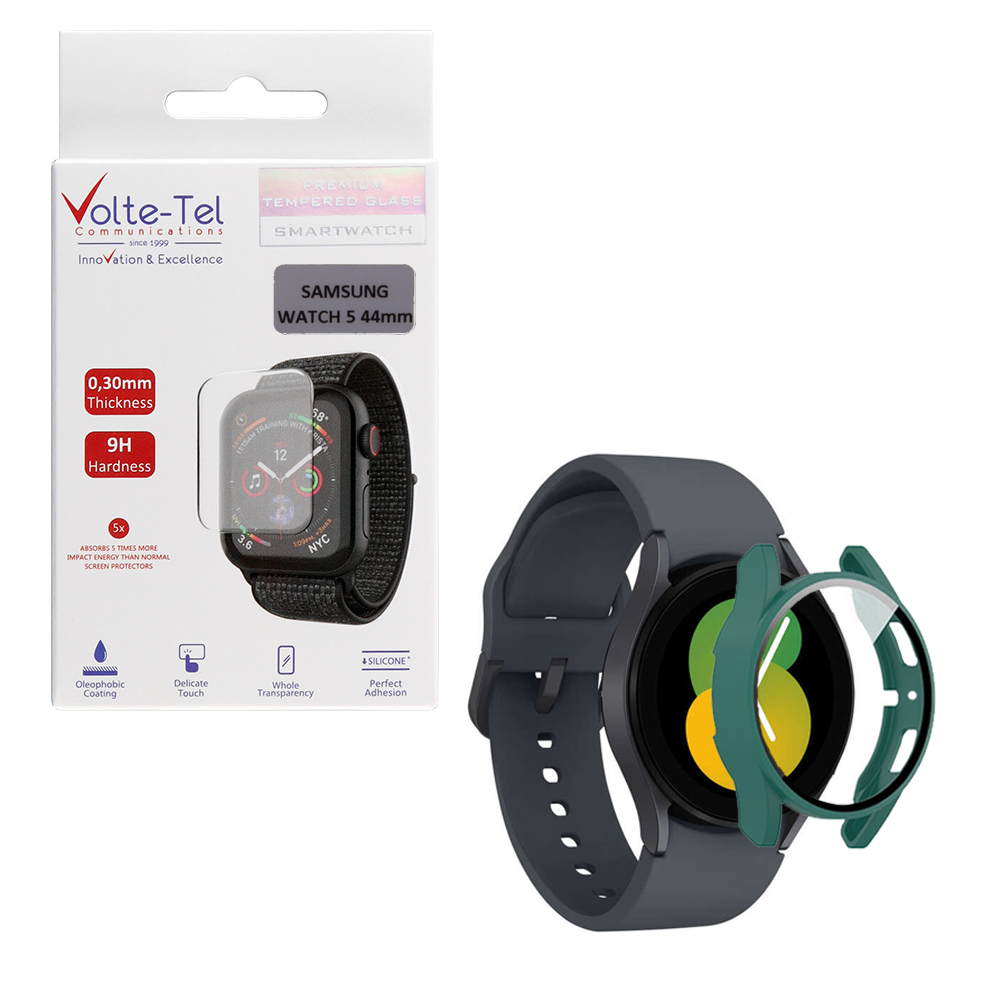 VOLTE-TEL TEMPERED GLASS SAMSUNG WATCH 5 44mm 1.4" 9H 0.30mm PC EDGE COVER WITH KEY 3D FULL GLUE FULL COVER GREEN VOLTE-TEL TEMPERED GLASS SAMSUNG WATCH 5 44mm 1.4" 9H 0.30mm PC EDGE COVER WITH KEY 3D FULL GLUE FULL COVER GREEN