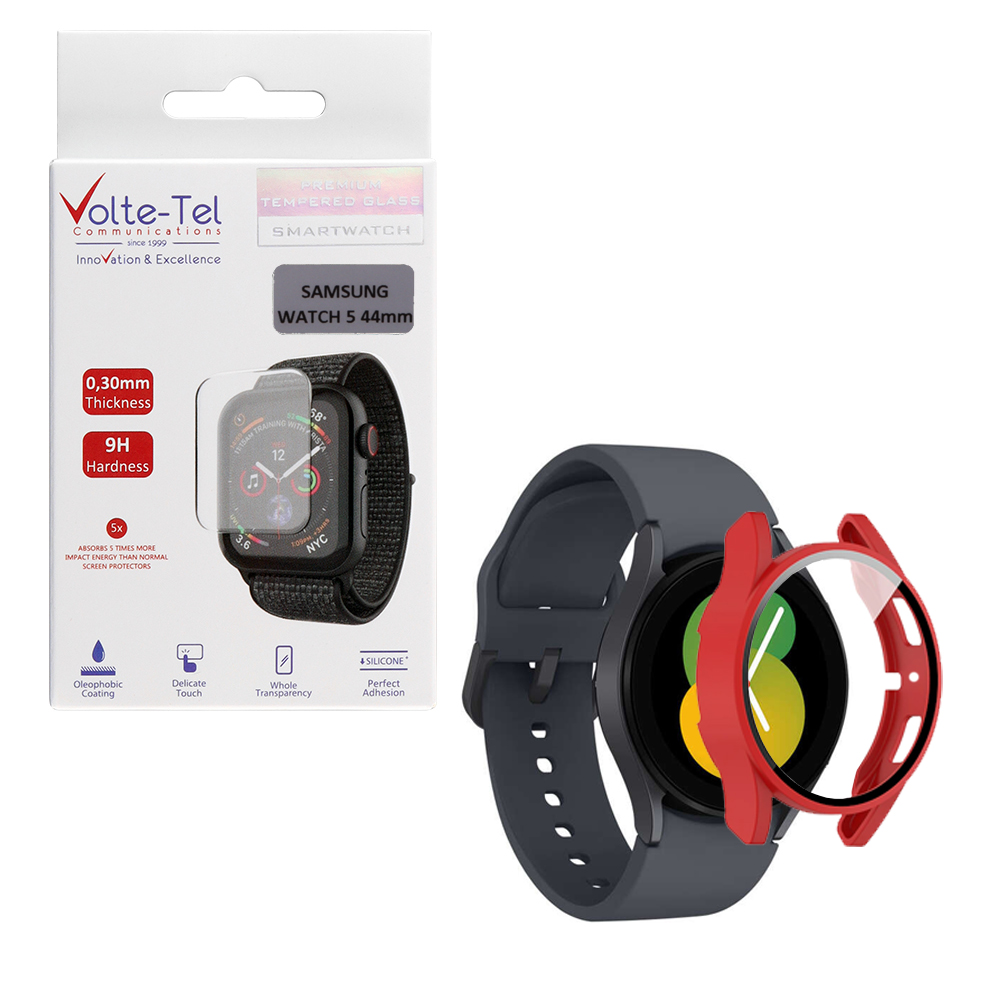VOLTE-TEL TEMPERED GLASS SAMSUNG WATCH 5 44mm 1.4" 9H 0.30mm PC EDGE COVER WITH KEY 3D FULL GLUE FULL COVER RED VOLTE-TEL TEMPERED GLASS SAMSUNG WATCH 5 44mm 1.4" 9H 0.30mm PC EDGE COVER WITH KEY 3D FULL GLUE FULL COVER RED